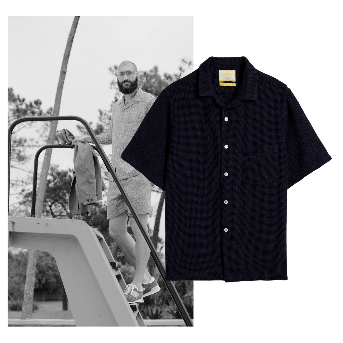 Portuguese Flannel - Salva Navy Kurzarmhemd