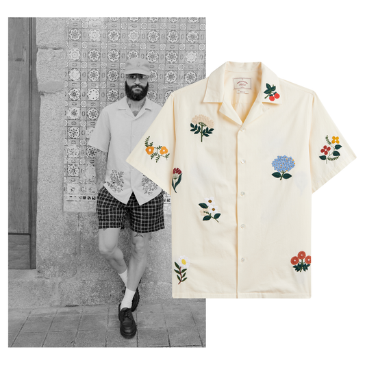 Portuguese Flannel - Kurzarmhemd Herren - 100% Bio-Baumwolle - Blumen Muster