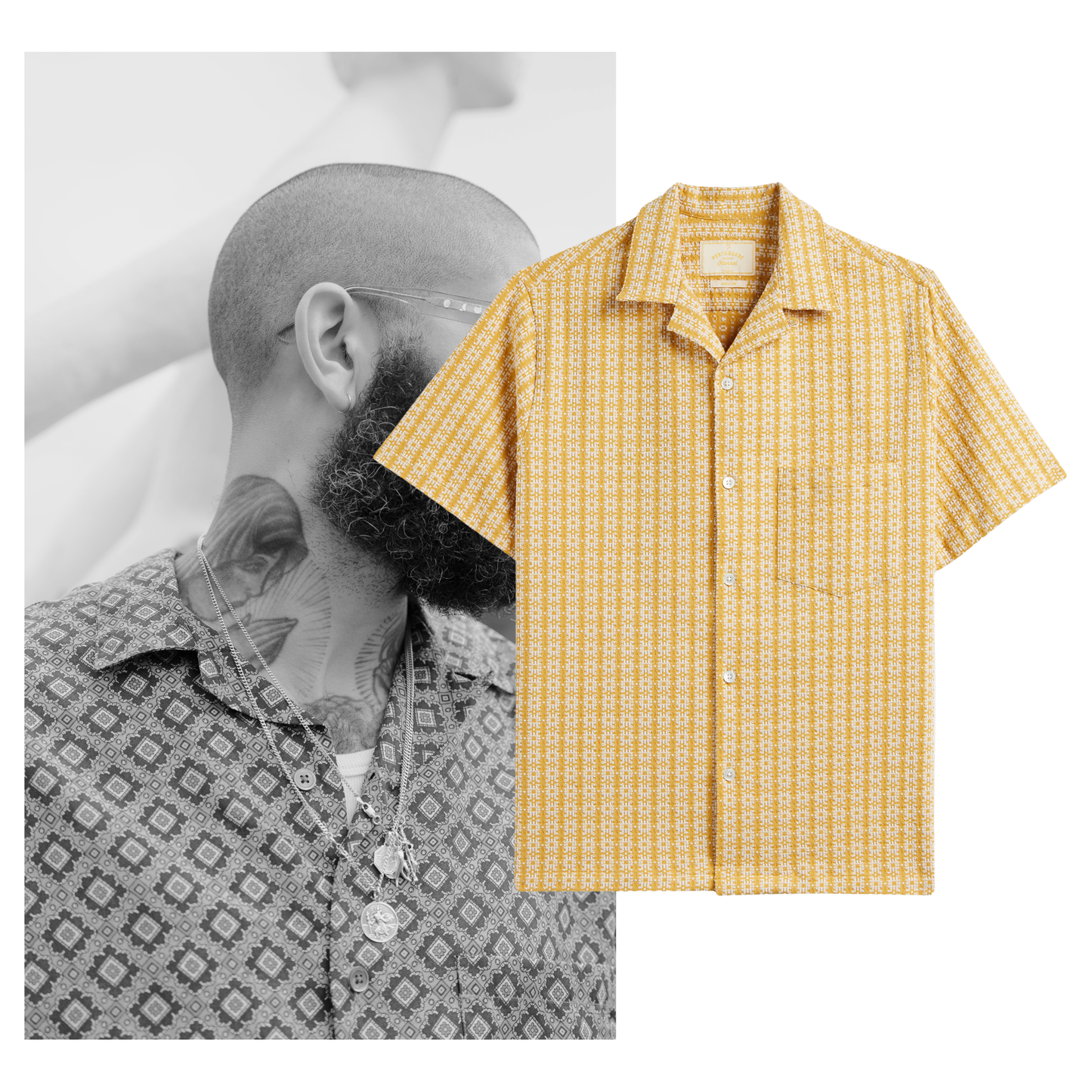 Portuguese Flannel - Kurzarmhemd Herren - Baumwolle - Gelb Geometrisch