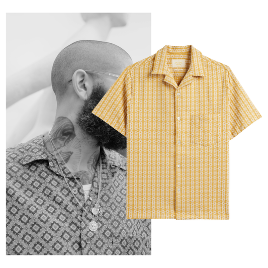 Portuguese Flannel - Kurzarmhemd Herren - Baumwolle - Gelb Geometrisch