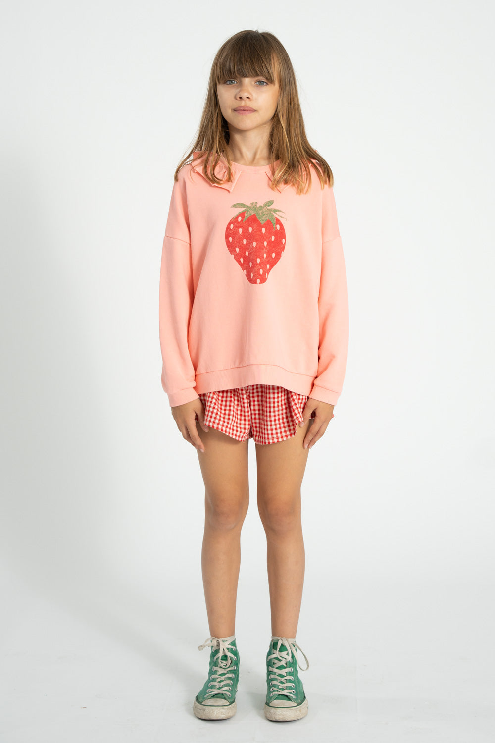 Piupiuchick SS26 - Kinder Pullover - Bio-Baumwolle - mit Kragen - Rosa mit Herz
