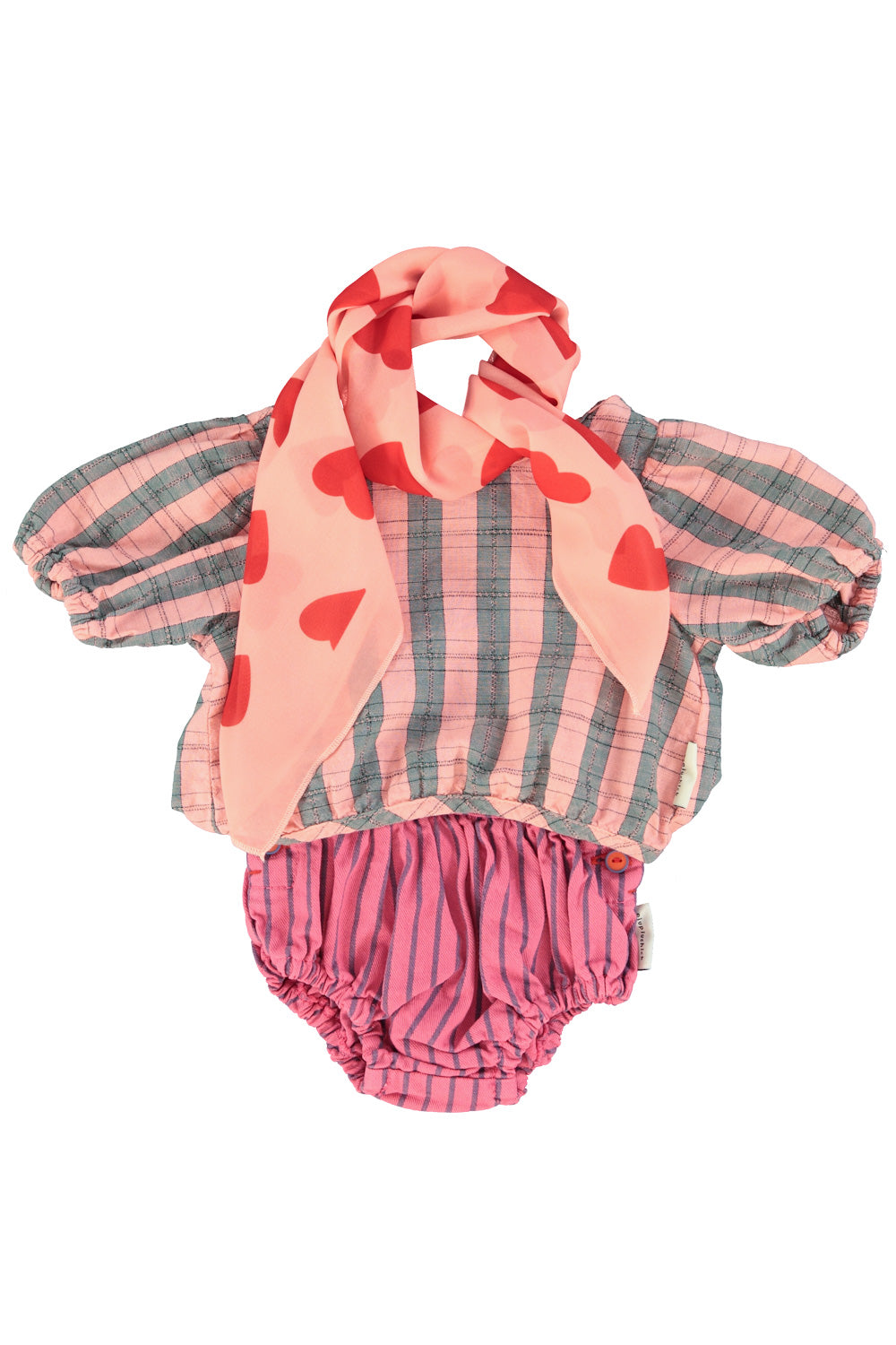 Piupiuchick SS26 - Kinder Halstuch - Bio-Baumwolle - Rosa mit Roten Herzen