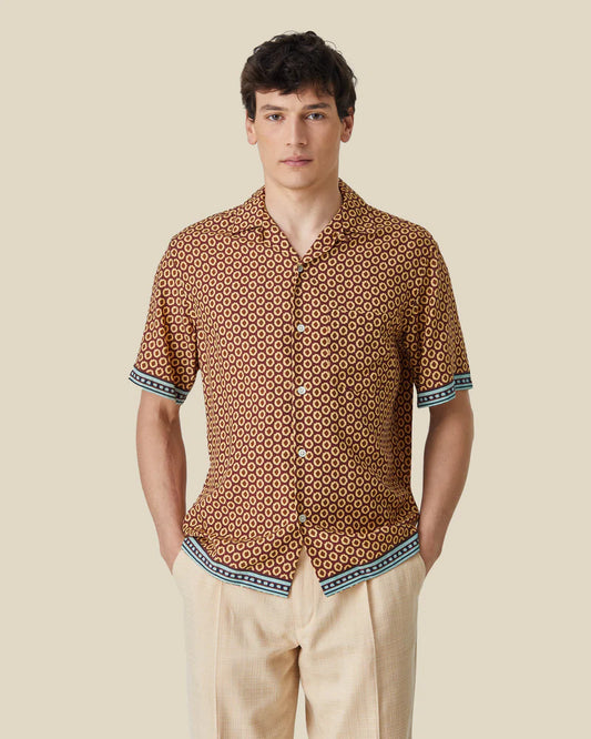 Portuguese Flannel - Kurzarm Hemd Herren - Tencel - Rot mit Muster
