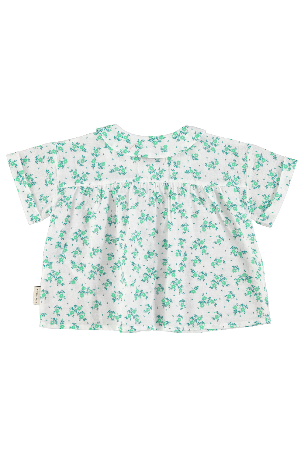Piupiuchick SS26 - Kinderbluse mit Kragen - Bio-Baumwolle - Weiß mit grünen Blumen