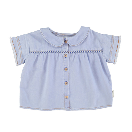 Piupiuchick - Peter Pan Collar Shirt Light Blue Soft Denim SS25