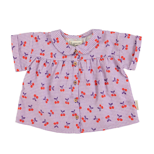 Piupiuchick - Peter Pan Collar Shirt Purple & White Checkered Cherries SS25