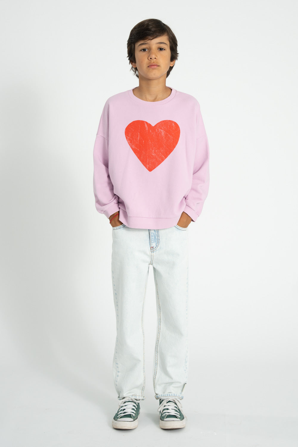 Piupiuchick SS26 - Kinder Pullover - Bio-Baumwolle - Lila mit Rotem Herz