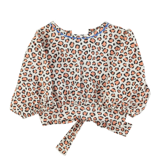 Piupiuchick - Cropped Blouse Baloon Sleeves Ecru Animal Print SS25