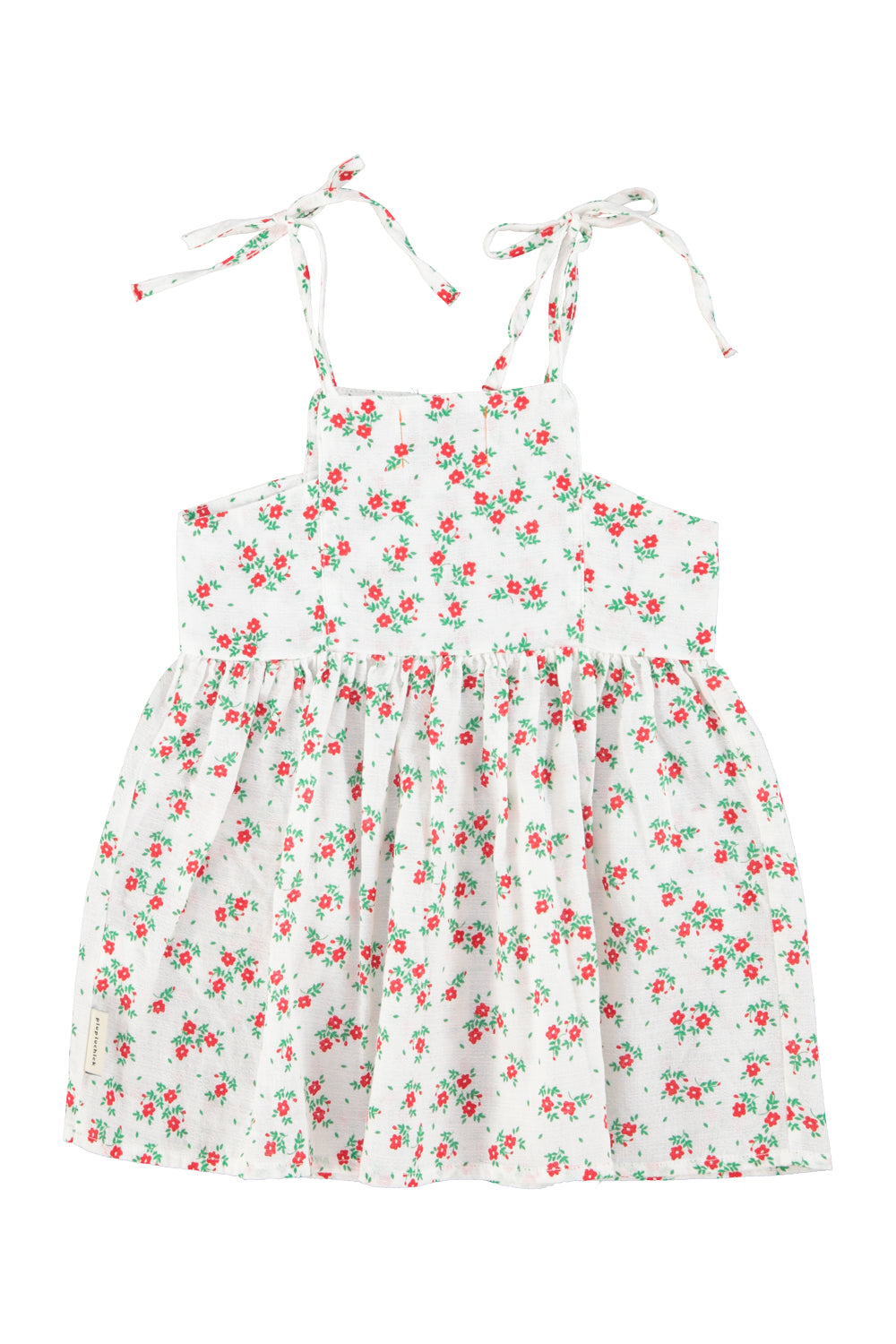 Piupiuchick SS26 - Kinder Kleid - Bio-Baumwolle - Weiß mit rote Blumen
