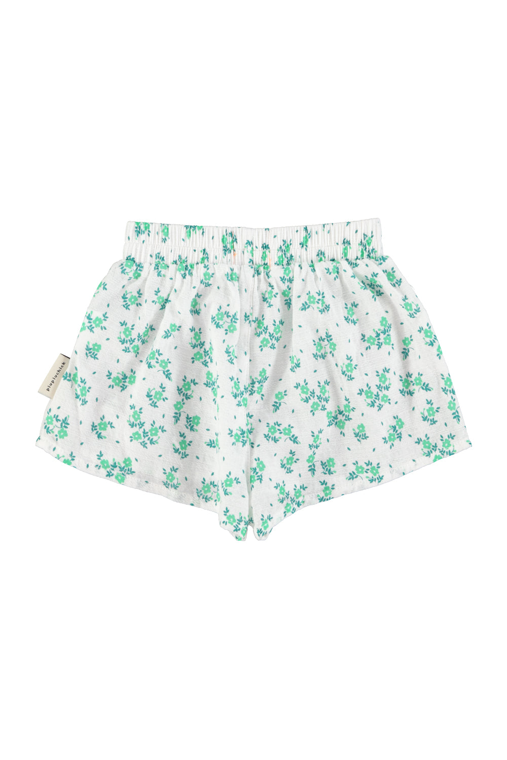 Piupiuchick SS26 - Kurze Kinderhose - Bio-Baumwolle - Weiß mit grünen Blumen