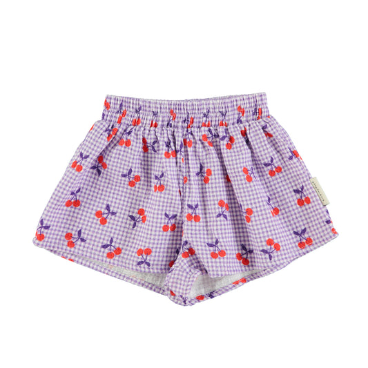 Piupiuchick - Shorts Purple & White Checkered Cherries SS25